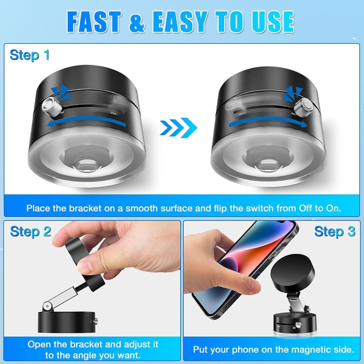 Magnetic Suction Phone Holder | Vacuum Suction Cup Foldable Universal Mobile Stand